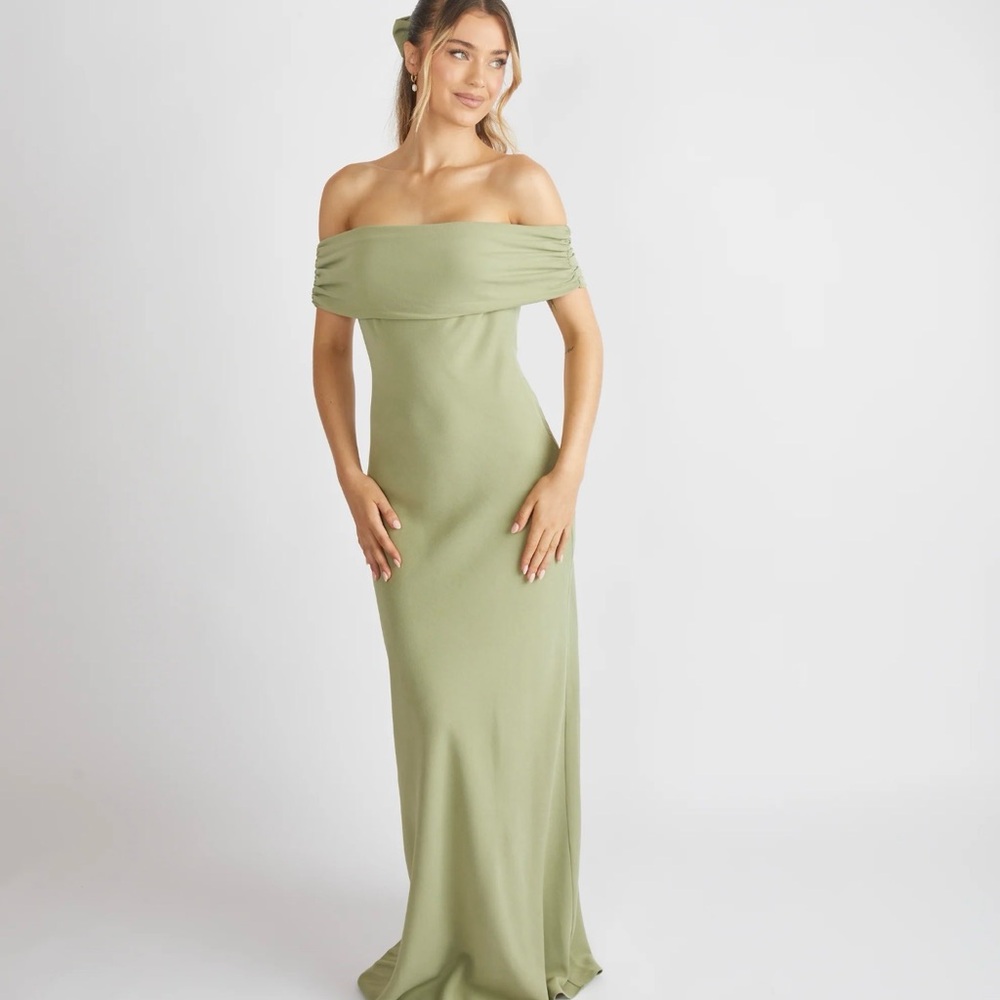 Six Stories-Bardot Crepe Bridesmaid Dress - Sage